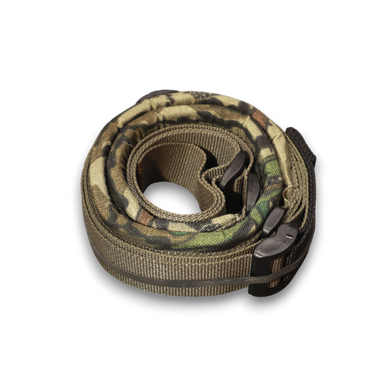 QUICK SHIP - Mossy Oak / RG Webbing / BLK Hardware - Padded sling